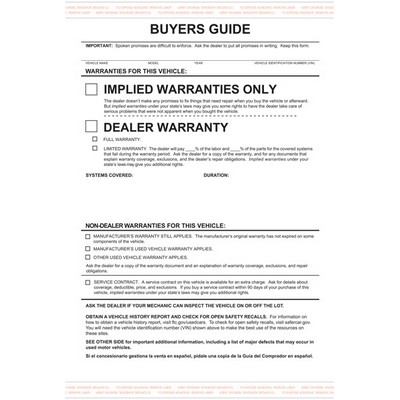 Implied Buyers Guide Forms (Set of 100)