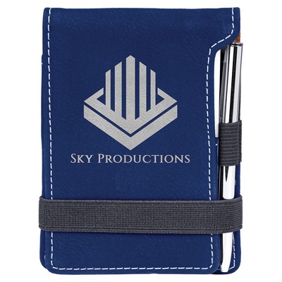Notepad with Pen, Blue Faux Leather, 3 1/4" x 4 3/4"
