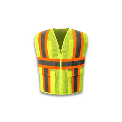High Visibility Contrast Vest, Class 2, Lime, Mesh, Zipper Closure
