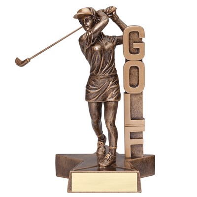 6 ½" Antique Gold Female Golf Billboard Trophy