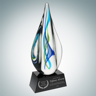 Art Glass Teal Aurora Award w/ Black Base