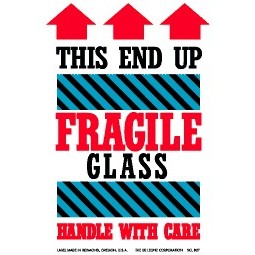 This End Up Fragile Glass Paper Labels - 4" x 6"