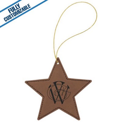 Brown Leatherette - Ornament With Gold String - Star