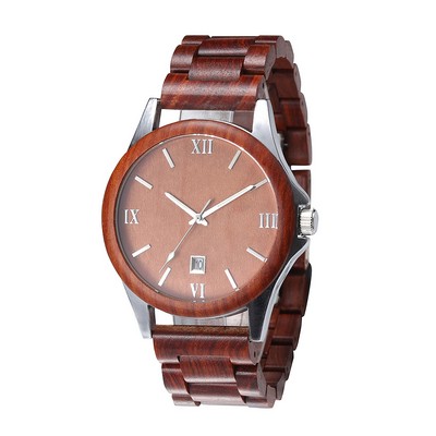 Red Sandalwood & Ebony Wood Calendar Watch