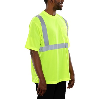 Birdseye Pocketed Short Sleeve Safety Shirt - Silver Fabric Reflective/ Fluorescent Yellow-Green