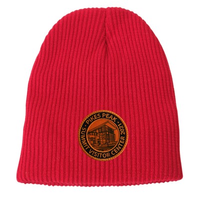 Ribbed Cuffless Beanie with Photo-Over Patch