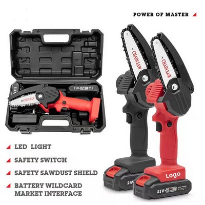 Handheld Cordless 6" Mini Chainsaw Electric Chainsaw for Tree Trimming and Branch Wood Cutting