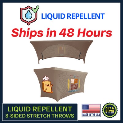 4' x 30"Top x 29"H - (Liquid Repellent) 3 Sided Hemmed Stretch Table Throw - Made in the USA