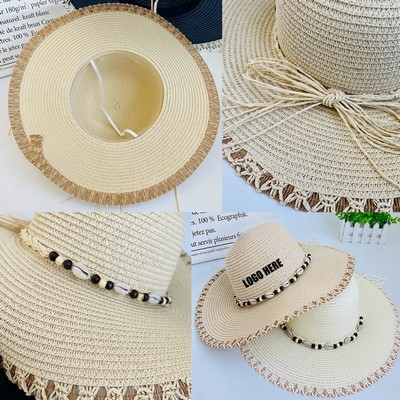 Sun Protective Beach Straw Hat w/Shells