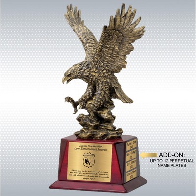 12" Antique Gold Landing Eagle Trophy Award on Rosewood Base