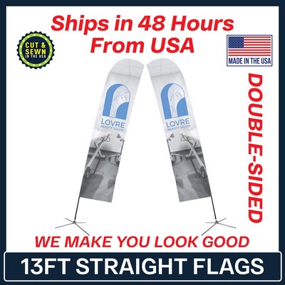13' Double Sided Premium Straight Flag with Chrome X Base & Carry Bag - Made in the USA