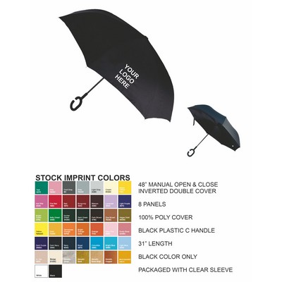 Double Layer / reverse Inverted Umbrella, solid black color - 48" Arc - STOCK DUE 5/10/26