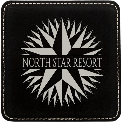 4" x 4" Square Black/Silver Leatherette Coaster
