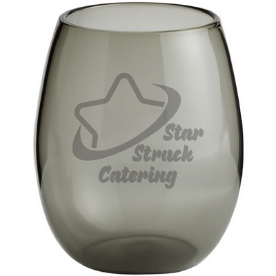 Laser Engraved Pangea 15 oz. Gray Stemless Wine Glass
