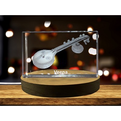 Veena 3D Engraved Crystal Trophy Award - Keepsake for Music Enthusiasts