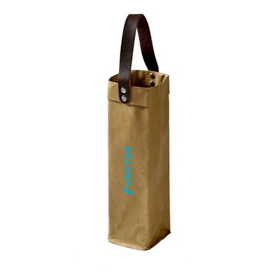 Reusable Kraft Paper Wine Bag Single Bottle Wine Carrier Tote Paper Wine Gift Bag