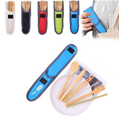 Bamboo Portable Utensils Set Knife, Fork, Spoon, Reusable Straws, & Chopsticks