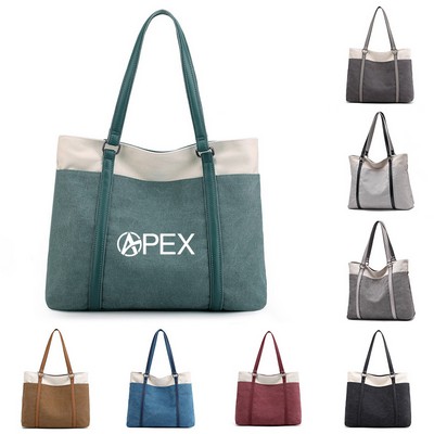 Canvas Laptop Tote Bag with PU Leather Handle