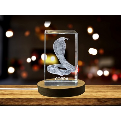 Mesmerizing 3D Engraved Crystal of a Majestic Cobra-Perfect for Snake Enthusiasts and Wildlife Lover