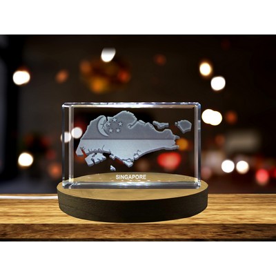 Singapore Map 3D Engraved Crystal Trophy Award w/LED Base