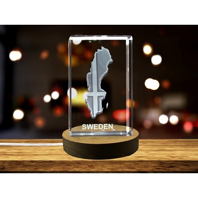 Sweden 3D Engraved Crystal Trophy Award w/LED Base - Elegant Home Decor