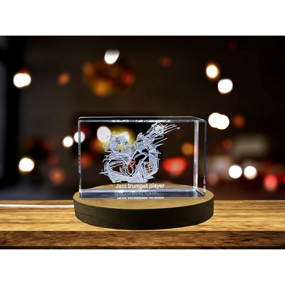 Jazz Trumpet Player 3D Engraved Crystal Trophy Award w/LED Base
