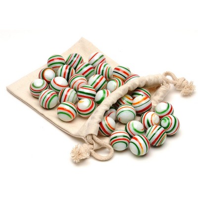 White Stripe Glass Marbles for Solitaire - Set of 33