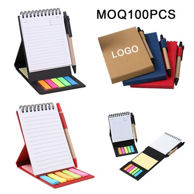 Pocket Sized Kraft Spiral Notebook Kit/Notepad Set w/Sticky Note & Ballpoint Pen