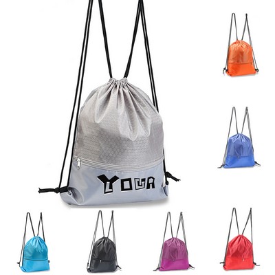Polyester Drawstring Sports Backpack With Zipper Pocket