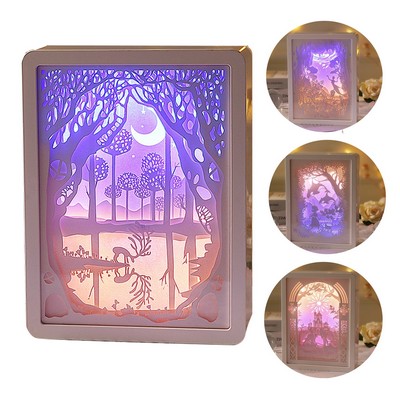 3D Paper Carving Night Light Shadow Box Sculptures Frame