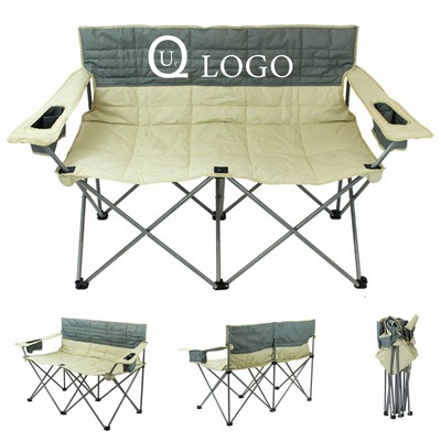 600D Oxford Folding Double Camping Chair w/ Side Pockets