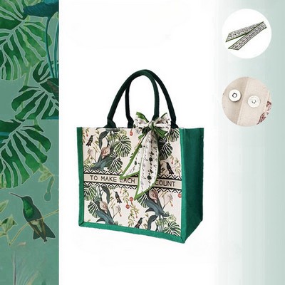 Artistic Printed Gift Canvas Tote Gift Bag w/ Scarf Decoration