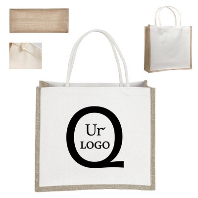 11.81 X 11.81 X 4.72" Jute Canvas Tote Bag