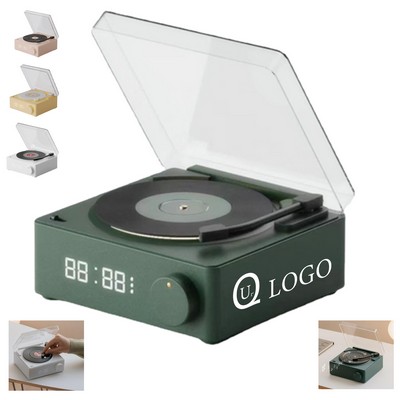 Retro Vinyl Record Style Bluetooth Speaker w/ Alarm Clock
