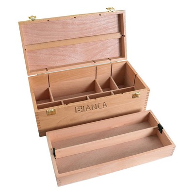 Art Supply Multi-Function Unfinished Beechwood Artist Tool Storage Box