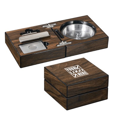 Cigar Ashtray Set Wood Case Storage