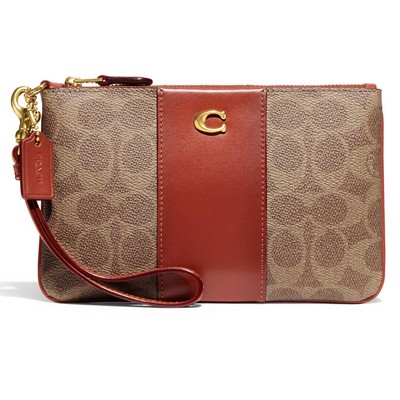 COACH® Coated Canvas Signature Small Wristlet - Tan Rust/Brass
