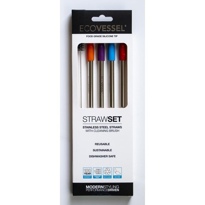 EcoVessel Ss Steel Straw Set W/Straw Brush