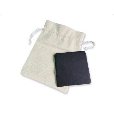 Single Square Slate Coaster In Cotton Pouch