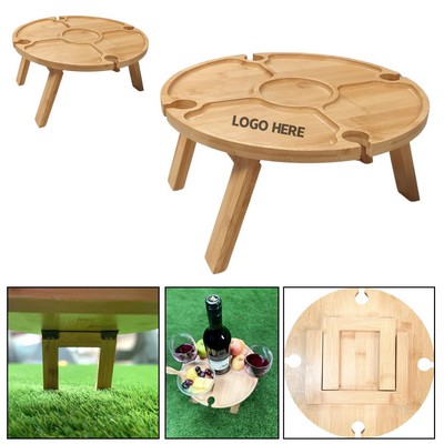Portable bamboo wine and cheese table.