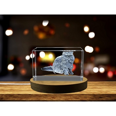 Persian Longhair Cat 3D Engraved Crystal Award w/LED Base Light