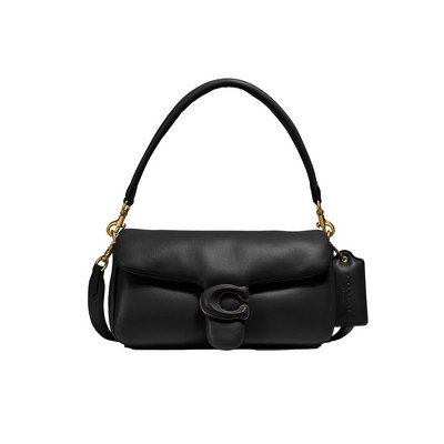 COACH Leather Covered C Closure Pillow Tabby Shoulder Bag 26 - Black/Brass