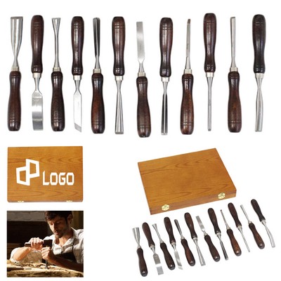 12 Pcs Wood Carving Chisel Set W/ Wooden Storage Box