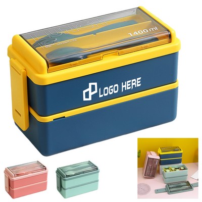 Double-Layer Plastic Lunch Box W/ Cutlery