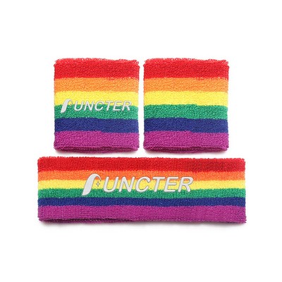 Rainbow Color Sports Anti-Sweat Wristband & Headband Set