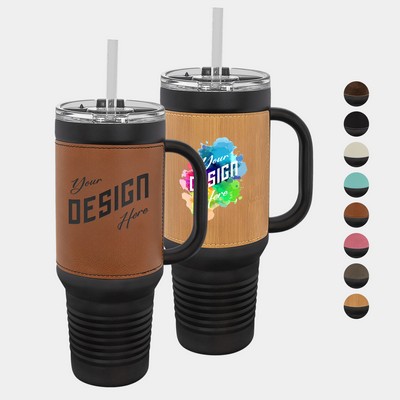 40 oz Polar Camel® Laserable Leatherette Travel Mug with Handle