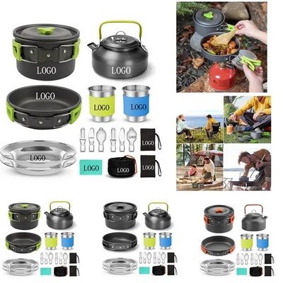 15pcs Camping Cookware Mess Kit