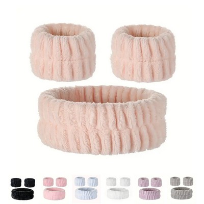 Soft Coral Fleece Headband & Wristband Set