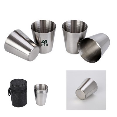 4 Pcs 1 Oz. Stainless Steel Wine Shot Glass Set
