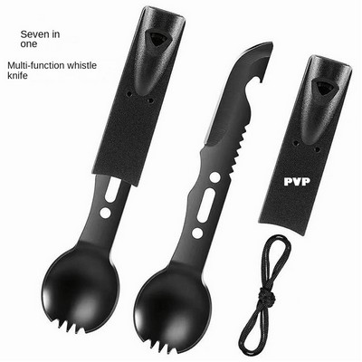 7 in 1 Camping Spoon Fork with Whistle